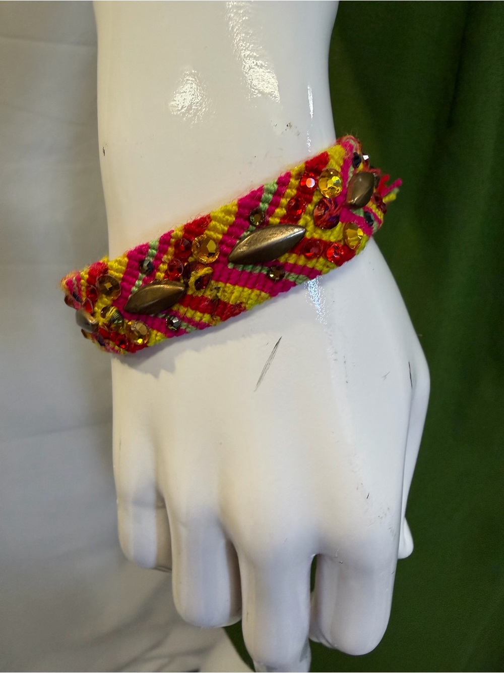 Y2K Boho Neon Friendship Bracelet w Rhinestones Festival Bracelet